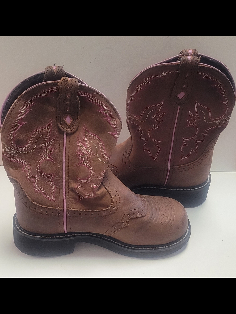 Justin Women's Gypsy Boots Brown and Pink Western Steel-Toe Boots